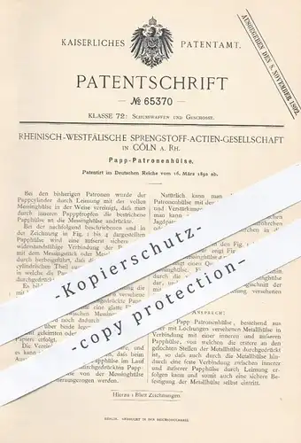 original Patent - Rheinisch Westfälische Sprengstoff AG , Köln / Rhein , 1892 , Papp - Patronenhülse | Waffen , Pappe !