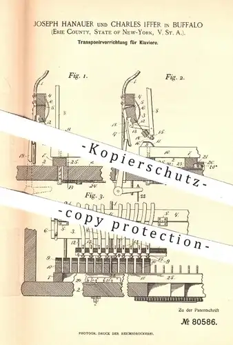 original Patent - Joseph Hanauer , Charles Iffer , Buffalo , Erie County , New York , USA , 1894 , Klavier , Piano !!