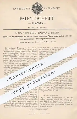 original Patent - Rudolf Hassler , Hannover Linden , 1894 , Spinnmaschine u. Zwirnmaschine | Spinnen , Zwirn , Garn !!!