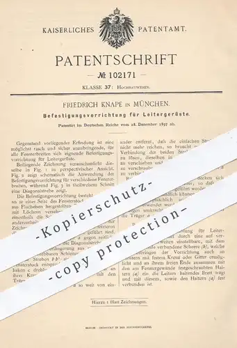 original Patent - Friedrich Knape , München , 1897 , Befestigung für Leitergerüste | Baugerüst , Gerüstbauer , Leiter !!