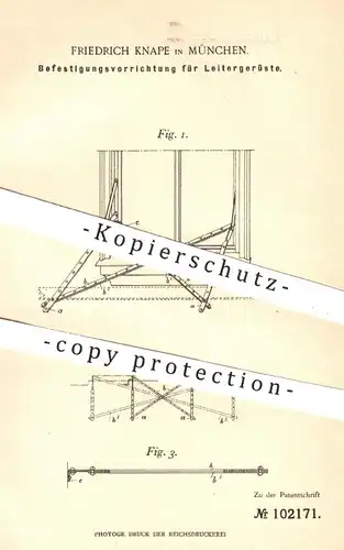 original Patent - Friedrich Knape , München , 1897 , Befestigung für Leitergerüste | Baugerüst , Gerüstbauer , Leiter !!
