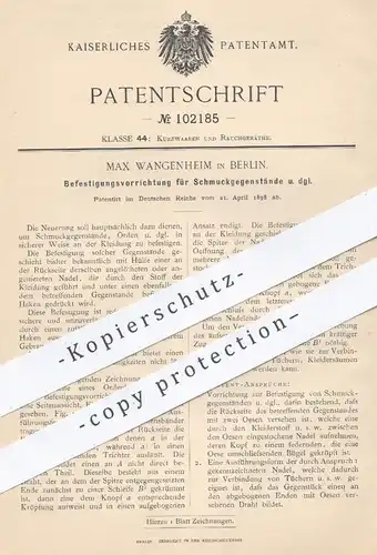 original Patent - Max Wangenheim , Berlin , 1898 , Nadel , Brosche zur Befestigung von Schmuck , Orden | Goldschmied !!