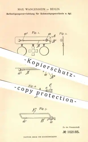 original Patent - Max Wangenheim , Berlin , 1898 , Nadel , Brosche zur Befestigung von Schmuck , Orden | Goldschmied !!