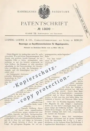 original Patent - Ludwig Loewe & Co. KG , 1880 , Repititionsmechanismus für Magazingewehre | Gewehre , Waffen , Militär
