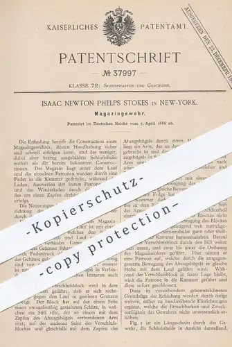 original Patent - Isaac Newton Phelps Stokes , New York USA , 1886 , Magazingewehr  | Gewehre , Waffen , Militär , Jagd