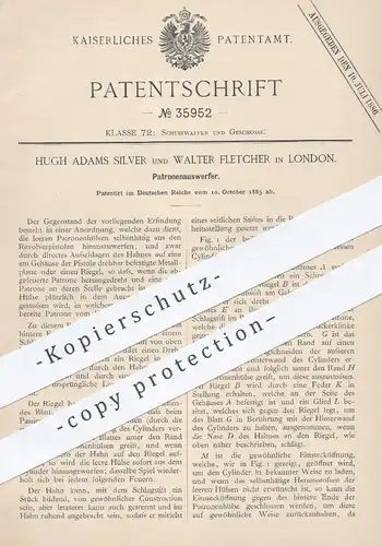 original Patent - Hugh Adams Silver / Walter Fletcher , London , 1885 , Patronenauswerfer  | Gewehr , Waffen , Militär