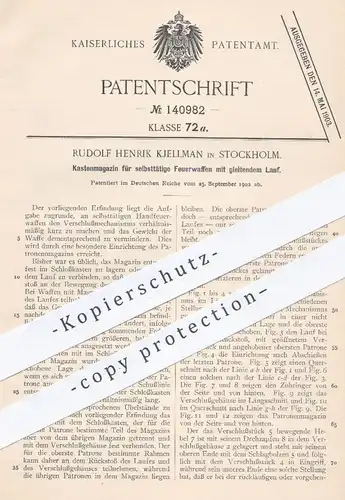 original Patent - Rudolf Henrik Kjellman , Stockholm , 1902 , Kastenmagazin für Feuerwaffen | Gewehre , Waffen , Militär