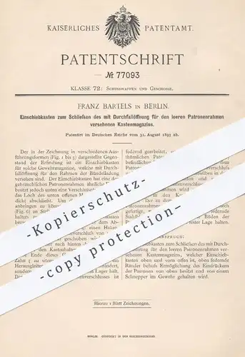 original Patent - Franz Bartels , Berlin , 1893 , Kastenmagazin am Gewehr | Gewehre , Waffen , Jagd , Militär !!!