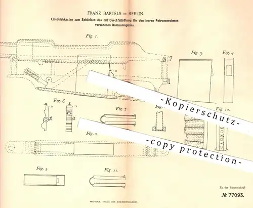 original Patent - Franz Bartels , Berlin , 1893 , Kastenmagazin am Gewehr | Gewehre , Waffen , Jagd , Militär !!!