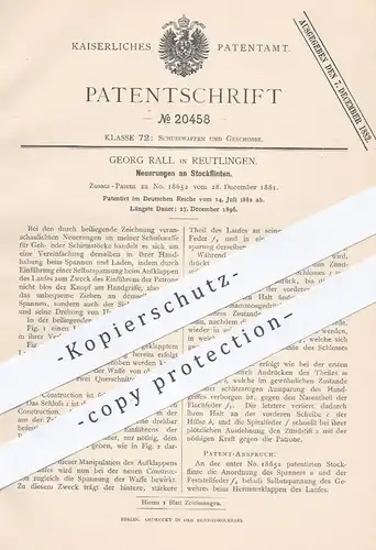 original Patent - Georg Rall , Reutlingen , 1882 , Stockflinten | Flinte , Flinten | Gewehre , Waffen , Jagd , Militär