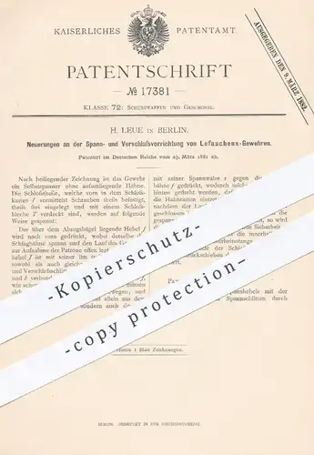 original Patent - H. Leue , Berlin , 1881 , Verschluss am Lefaucheux - Gewehr  | Gewehre , Waffen , Jagd , Militär !!!
