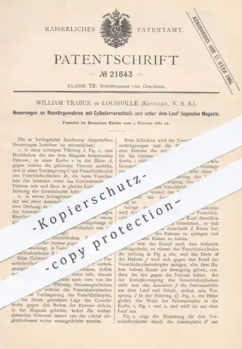 original Patent - William Trabue , Louisville , Kentucky USA , 1882 , Repetiergewehr | Gewehre , Waffen , Jagd , Militär