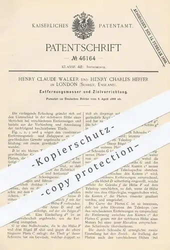 original Patent - H. Claude Walker / Henry Ch. Heffer , London Surrey England , 1888 , Messen von Entfernung | Teleskop