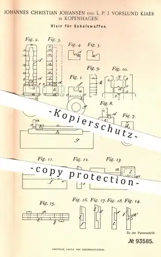 original Patent - Joh. Ch. Johansen / L. P. J. Vorslund Kjaer , Kopenhagen , 1896 , Visier für Schusswaffen | Waffen !!!
