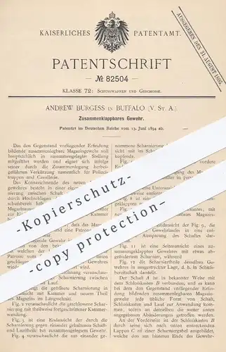 original Patent - Andrew Burgess , Buffalo , USA , 1894 , Zusammenklappbares Gewehr | Gewehre , Waffen , Jagd , Militär