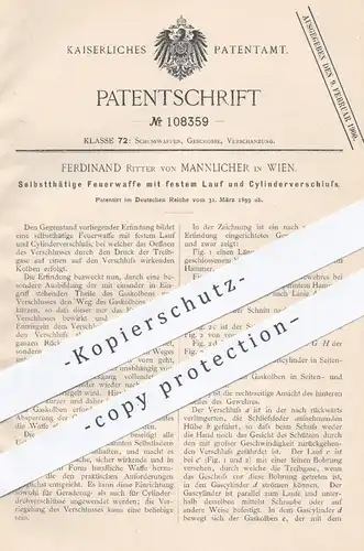 original Patent - Ferdinand Ritter von Mannlicher , Wien , 1899 , Feuerwaffe | Gewehr , Waffe , Jagd , Militär , Waffen