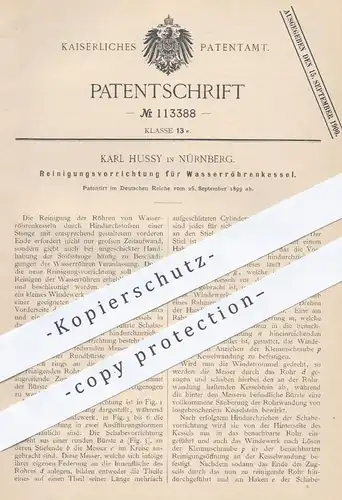 original Patent - Karl Hussy , Nürnberg , 1899 , Reinigung für Wasserröhrenkessel | Kessel , Dampfkessel , Dampfmaschine