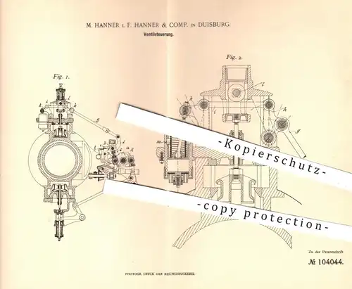 original Patent - Hanner & Comp. , Duisburg , 1898 , Ventilsteuerung für Dampfmaschinen | Ventil - Steuerung | Motor !