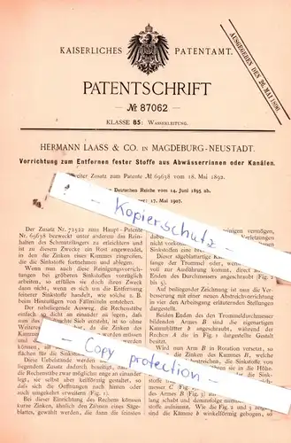 original Patent - Hermann Laass & Co. in Magdeburg-Neustadt , 1895 , Wasserleitung !!!