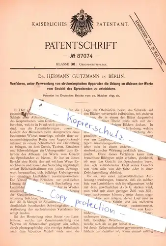 original Patent - Dr. Hermann Gutzmann in Berlin , 1895 , Gesundheitspflege !!!