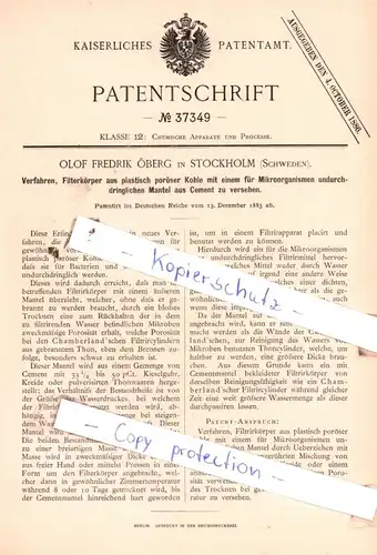 original Patent - Olof Frederik Öberg in Stockholm , 1885 , Chemische Apparate und Processe !!!