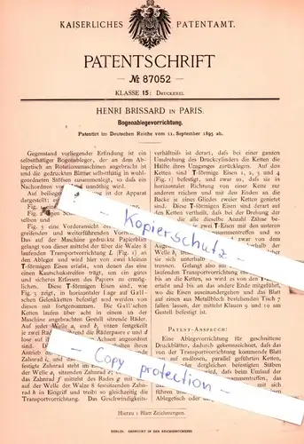 original Patent - Henri Brissard in Paris , 1895 , Apparat für Druckerei !!!