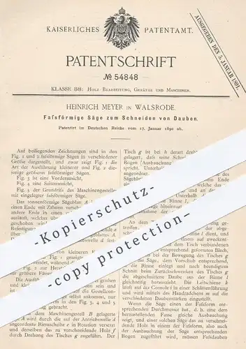 original Patent - Heinrich Meyer , Walsrode , 1890 , Säge für Dauben | Holz - Fass , Bottich , Sägen , Tischler !!!