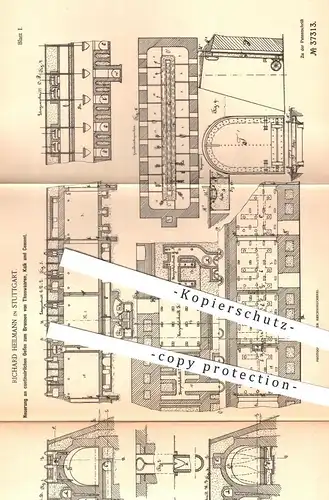 original Patent - Richard Heilmann , Stuttgart , 1885 , Öfen zum Brennen von Ton , Kalk , Zement | Ofen , Ofenbauer !!