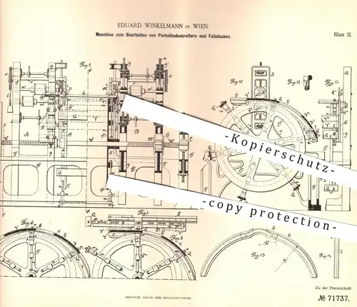 original Patent - Eduard Winkelmann , Wien , 1892 , Bearbeiten von Parkett , Fassdauben , Fässer , Holz , Bretter !!!