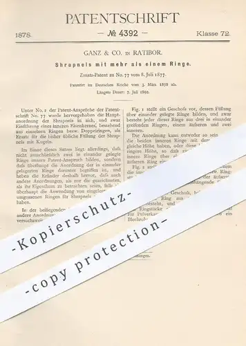 original Patent - Ganz & Co. , Ratibor 1878 , Shrapnel | Schrapnell | Granate , Granaten , Artillerie , Militär , Waffen