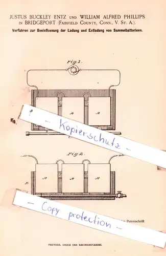 original Patent - Justus Buckley Entz und William Alfred Phillips in Bridgeport , 1892 , Elektrische Apparate !!!