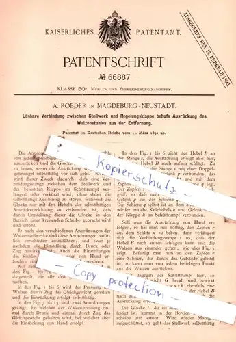 original Patent - A. Roeder in Magdeburg-Neustadt , 1891 , Mühlen und Zerkleinerungsmaschinen !!!