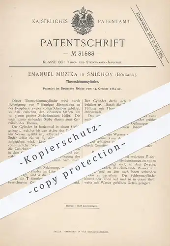 original Patent - Emanuel Muzika , Smichov , Böhmen , 1884 , Tonschlemmzylinder | Ton , Stein , Gestein , Tonwaren !!