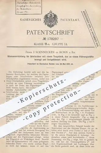 original Patent - F. Soennecken , Bonn , 1905 , Klemme für Briefordner , Aktenordner , Ordner | Büromaterial !!!