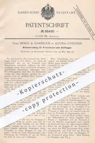 original Patent - Menck & Hambrock , Hamburg / Altona Ottensen , 1895 , Windevorrichtung für Greifbagger von Priestmann