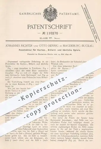 original Patent - Johannes Richter , Otto Henning , Magdeburg / Buckau , 1899 , Pointzähler für Kartenspiel , Billard !!