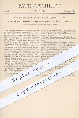 original Patent - Emile Derendinger , Hagenau , Nieder Elsass , 1878 , Dampfreinigung an Bierleitungen | Bier , Zapfhahn