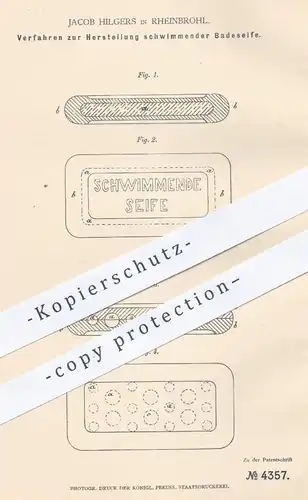 original Patent - Jacob Hilgers , Rheinbrohl , 1878 , Herstellung schwimmender Badeseife | Seife , Seifen , Fette !!!