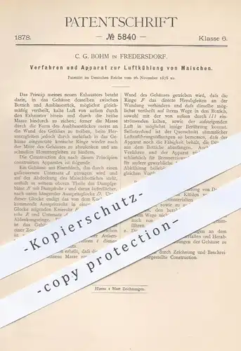 original Patent - C. G. Bohm , Fredersdorf , 1878 , Luftkühlung von Maische | Bier brauen | Brauei , Hopfen , Malz