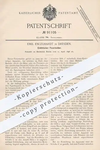 original Patent - Emil Engelhardt , Dresden , 1896 , Elektrischer Feuermelder , Brandmelder | Feuerwehr , Signal !!!