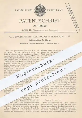 original Patent - C. L. Naumann , Max Jacobi , Frankfurt / Main , 1896 , Spülung für Aborte , WC , Toilette , Kloset !!!