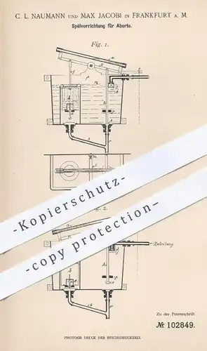 original Patent - C. L. Naumann , Max Jacobi , Frankfurt / Main , 1896 , Spülung für Aborte , WC , Toilette , Kloset !!!