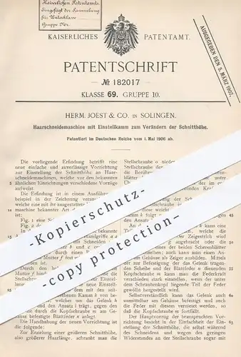 original Patent - Herm. Joest & Co. , Solingen , 1906 , Haarschneidemaschine | Haare , Messer , Schere , Friseur !!!