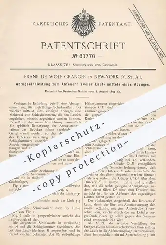 original Patent - Frank de Wolf Granger , New York , USA , 1894 , Abzug für Schusswaffen | Waffen , Gewehr , Gewehre !