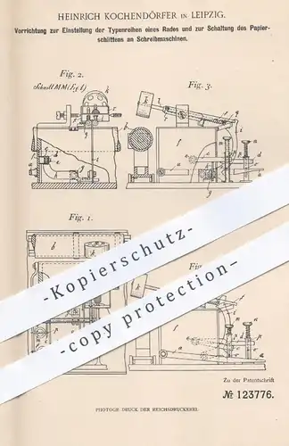 original Patent - H. Kochendörfer , Leipzig , 1901 , Papierschlitten an Schreibmaschinen | Schreibmaschine , Papier !!!