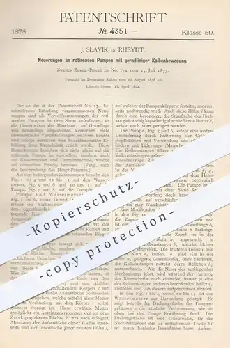 original Patent - J. Slavik in Rheydt , 1878 , rotierende Pumpe , Pumpen mit geradliniger Kolbenbewegung | Kolben !!