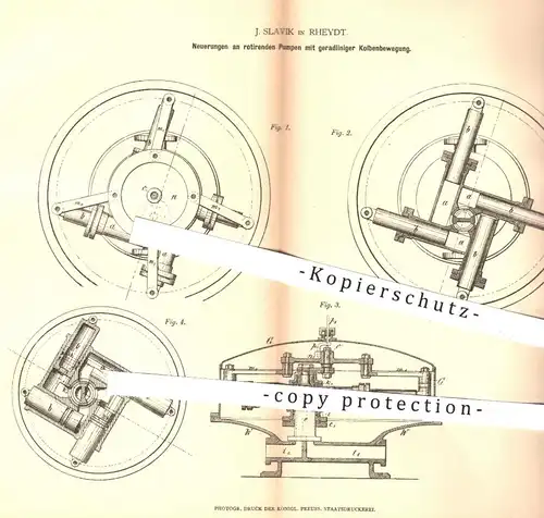 original Patent - J. Slavik in Rheydt , 1878 , rotierende Pumpe , Pumpen mit geradliniger Kolbenbewegung | Kolben !!