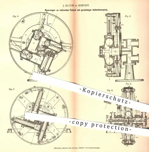 original Patent - J. Slavik in Rheydt , 1878 , rotierende Pumpe , Pumpen mit geradliniger Kolbenbewegung | Kolben !!