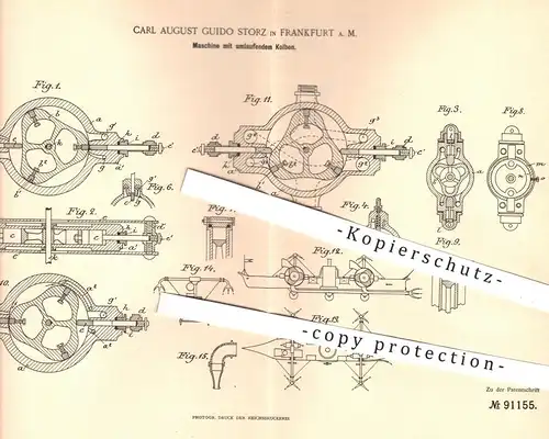 original Patent - Carl August Guido Storz , Frankfurt / Main , 1895 , Maschine mit umlaufendem Kolben | Dampfmaschinen !