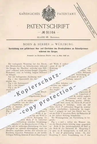 original Patent - Bohn & Herber , Würzburg 1896 , Druckzylinder an Schnellpressen | Presse , Druck , Druckerei , Pressen